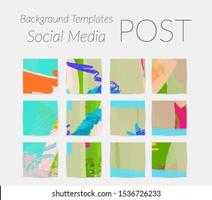 Creative backgrounds for social media. Editable story templates. Bright colored with hand drawn scribbles promotional backgrounds for social media apps.