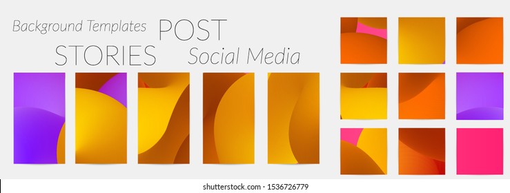 Creative backgrounds for social media. Editable story templates. Bright colored with gradient blend liquid shapes promotional backgrounds for social media apps.