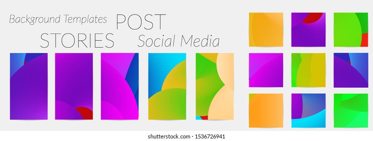 Creative backgrounds for social media. Editable story templates. Bright colored with gradient blend liquid shapes promotional backgrounds for social media apps.