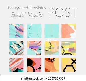 Creative backgrounds for social media. Editable story templates. Bright colored with hand drawn scribbles promotional backgrounds for social media apps.
