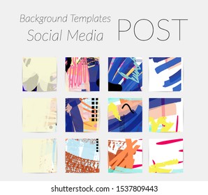 Creative backgrounds for social media. Editable story templates. Bright colored with hand drawn scribbles promotional backgrounds for social media apps.