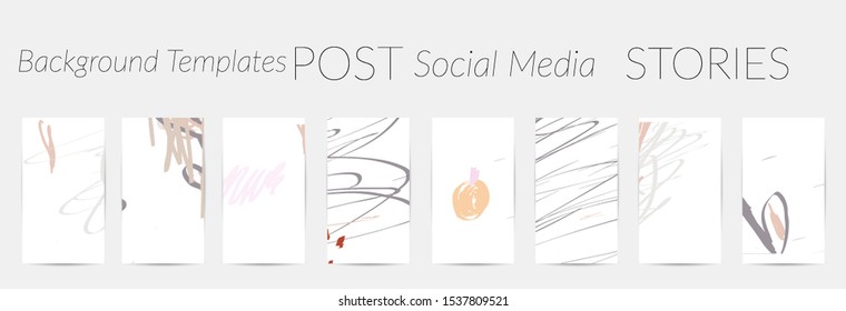 Creative backgrounds for social media. Editable story templates. Pastel colored with hand drawn scribbles promotional backgrounds for social media apps.