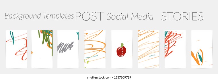 Creative backgrounds for social media. Editable story templates. Pastel colored with hand drawn scribbles promotional backgrounds for social media apps.
