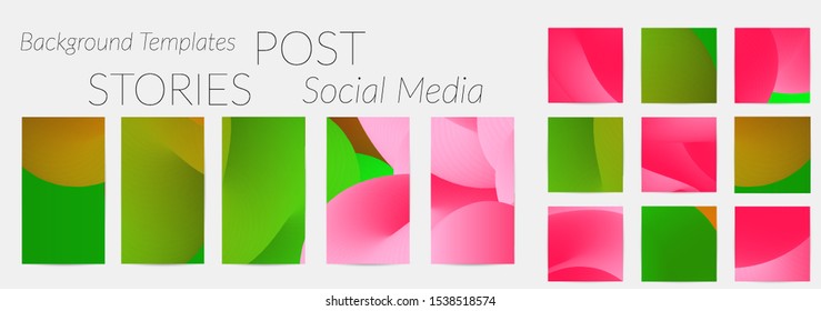 Creative backgrounds for social media. Editable story templates. Bright colored with gradient blend liquid shapes promotional backgrounds for social media apps.