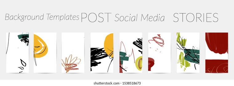 Creative backgrounds for social media. Editable story templates. Pastel colored with hand drawn scribbles promotional backgrounds for social media apps.