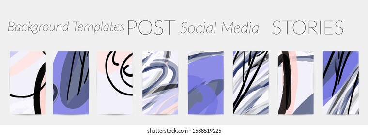 Creative backgrounds for social media. Editable story templates. Pastel colored with hand drawn scribbles promotional backgrounds for social media apps.