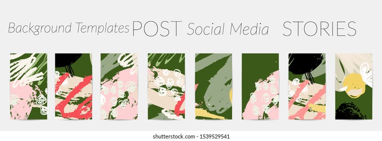 Creative backgrounds for social media. Editable story templates. Pastel colored with hand drawn scribbles promotional backgrounds for social media apps.