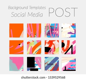 Creative backgrounds for social media. Editable story templates. Bright colored with hand drawn scribbles promotional backgrounds for social media apps.