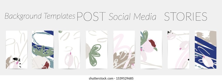 Creative backgrounds for social media. Editable story templates. Pastel colored with hand drawn scribbles promotional backgrounds for social media apps.
