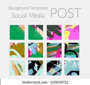 Creative backgrounds for social media. Editable story templates. Bright colored with hand drawn scribbles promotional backgrounds for social media apps.