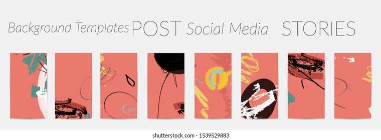 Creative backgrounds for social media. Editable story templates. Pastel colored with hand drawn scribbles promotional backgrounds for social media apps.