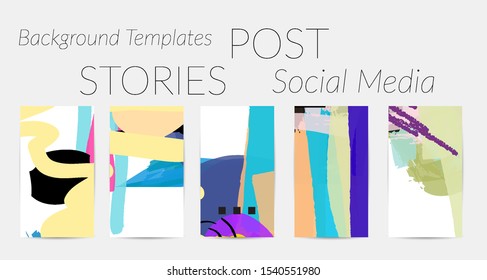 Creative backgrounds for social media. Editable story templates. Bright colored with hand drawn scribbles promotional backgrounds for social media apps.