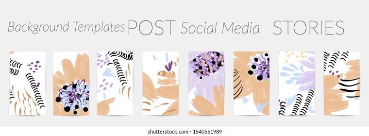 Creative backgrounds for social media. Editable story templates. Pastel colored with hand drawn scribbles promotional backgrounds for social media apps.