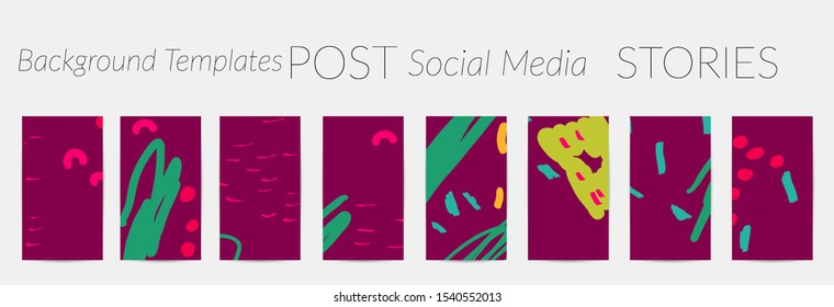 Creative backgrounds for social media. Editable story templates. Pastel colored with hand drawn scribbles promotional backgrounds for social media apps.