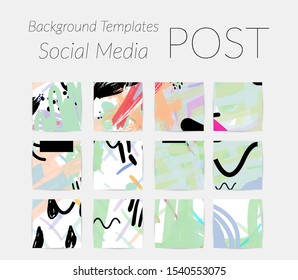 Creative backgrounds for social media. Editable story templates. Bright colored with hand drawn scribbles promotional backgrounds for social media apps.