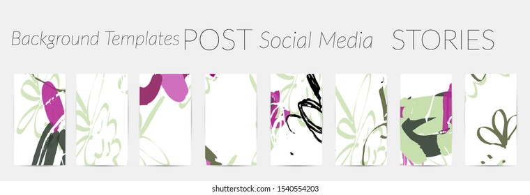 Creative backgrounds for social media. Editable story templates. Pastel colored with hand drawn scribbles promotional backgrounds for social media apps.