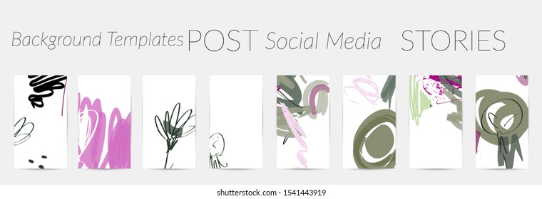 Creative backgrounds for social media. Editable story templates. Pastel colored with hand drawn scribbles promotional backgrounds for social media apps.
