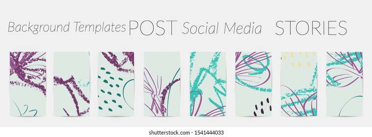 Creative backgrounds for social media. Editable story templates. Pastel colored with hand drawn scribbles promotional backgrounds for social media apps.