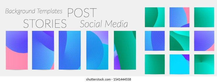 Creative backgrounds for social media. Editable story templates. Bright colored with gradient blend liquid shapes promotional backgrounds for social media apps.