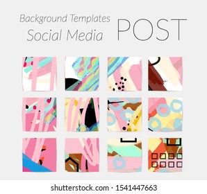 Creative backgrounds for social media. Editable story templates. Bright colored with hand drawn scribbles promotional backgrounds for social media apps.