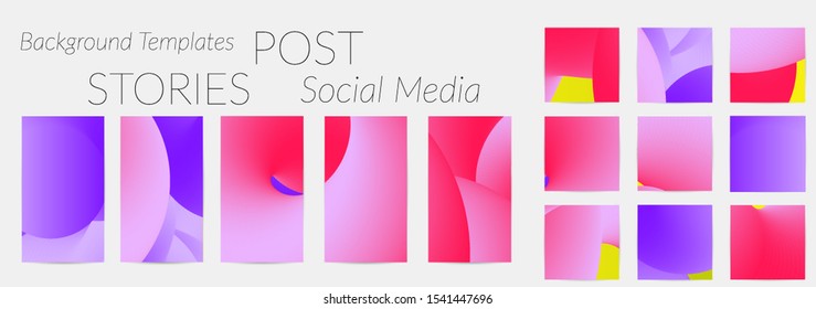 Creative backgrounds for social media. Editable story templates. Bright colored with gradient blend liquid shapes promotional backgrounds for social media apps.