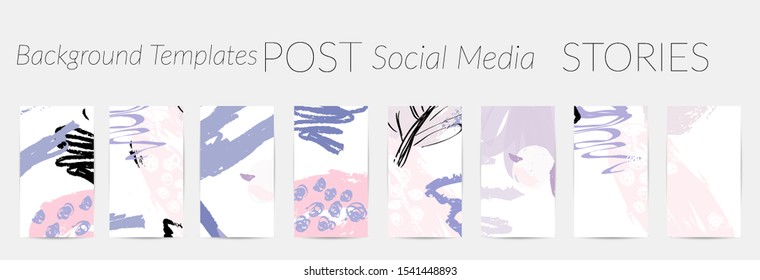 Creative backgrounds for social media. Editable story templates. Pastel colored with hand drawn scribbles promotional backgrounds for social media apps.
