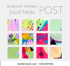 Creative backgrounds for social media. Editable story templates. Bright colored with hand drawn scribbles promotional backgrounds for social media apps.