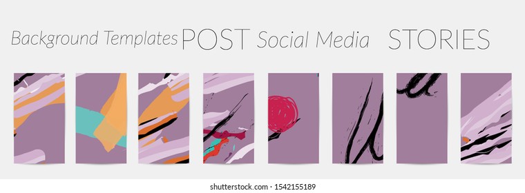 Creative backgrounds for social media. Editable story templates. Pastel colored with hand drawn scribbles promotional backgrounds for social media apps.