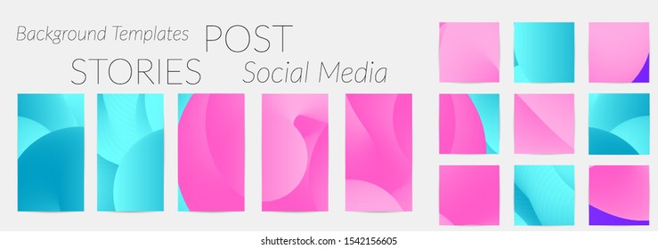 Creative backgrounds for social media. Editable story templates. Bright colored with gradient blend liquid shapes promotional backgrounds for social media apps.