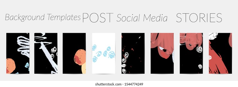 Creative backgrounds for social media. Editable story templates. Pastel colored with hand drawn scribbles promotional backgrounds for social media apps.
