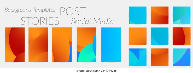 Creative backgrounds for social media. Editable story templates. Bright colored with gradient blend liquid shapes promotional backgrounds for social media apps.