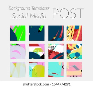 Creative backgrounds for social media. Editable story templates. Bright colored with hand drawn scribbles promotional backgrounds for social media apps.