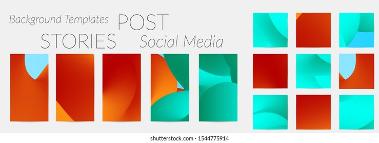 Creative backgrounds for social media. Editable story templates. Bright colored with gradient blend liquid shapes promotional backgrounds for social media apps.
