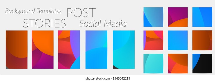 Creative backgrounds for social media. Editable story templates. Bright colored with gradient blend liquid shapes promotional backgrounds for social media apps.