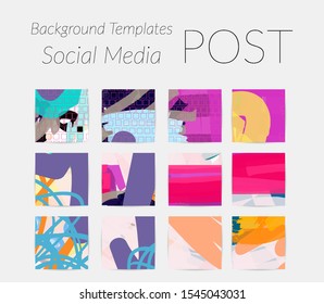 Creative backgrounds for social media. Editable story templates. Bright colored with hand drawn scribbles promotional backgrounds for social media apps.