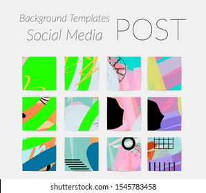 Creative backgrounds for social media. Editable story templates. Bright colored with hand drawn scribbles promotional backgrounds for social media apps.