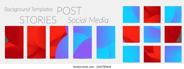 Creative backgrounds for social media. Editable story templates. Bright colored with gradient blend liquid shapes promotional backgrounds for social media apps.