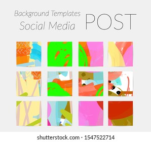 Creative backgrounds for social media. Editable story templates. Bright colored with hand drawn scribbles promotional backgrounds for social media apps.
