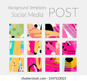 Creative backgrounds for social media. Editable story templates. Bright colored with hand drawn scribbles promotional backgrounds for social media apps.