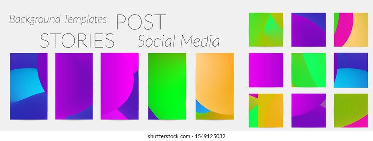 Creative backgrounds for social media. Editable story templates. Bright colored with gradient blend liquid shapes promotional backgrounds for social media apps.