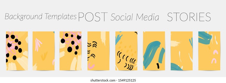 Creative backgrounds for social media. Editable story templates. Pastel colored with hand drawn scribbles promotional backgrounds for social media apps.