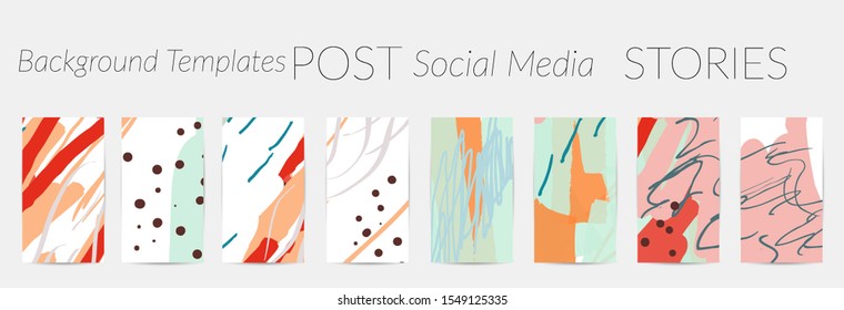 Creative backgrounds for social media. Editable story templates. Pastel colored with hand drawn scribbles promotional backgrounds for social media apps.
