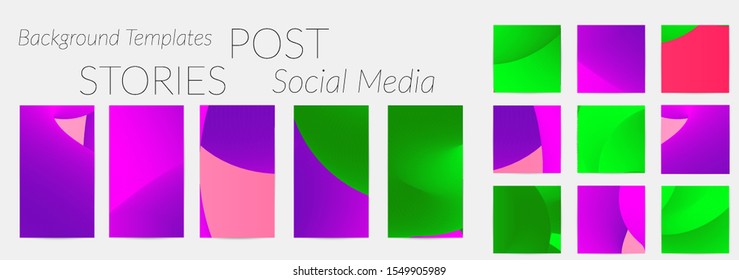 Creative backgrounds for social media. Editable story templates. Bright colored with gradient blend liquid shapes promotional backgrounds for social media apps.