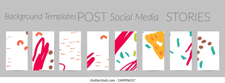 Creative backgrounds for social media. Editable story templates. Pastel colored with hand drawn scribbles promotional backgrounds for social media apps.
