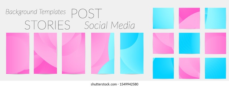 Creative backgrounds for social media. Editable story templates. Bright colored with gradient blend liquid shapes promotional backgrounds for social media apps.