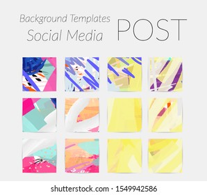 Creative backgrounds for social media. Editable story templates. Bright colored with hand drawn scribbles promotional backgrounds for social media apps.