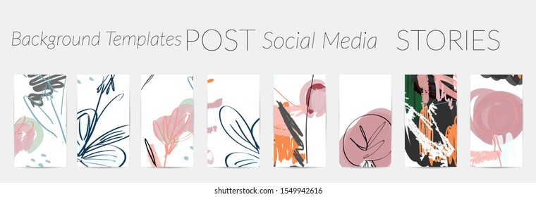 Creative backgrounds for social media. Editable story templates. Pastel colored with hand drawn scribbles promotional backgrounds for social media apps.