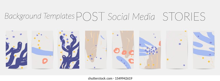 Creative backgrounds for social media. Editable story templates. Pastel colored with hand drawn scribbles promotional backgrounds for social media apps.