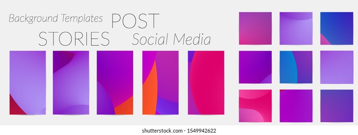 Creative backgrounds for social media. Editable story templates. Bright colored with gradient blend liquid shapes promotional backgrounds for social media apps.