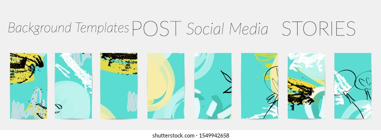 Creative backgrounds for social media. Editable story templates. Pastel colored with hand drawn scribbles promotional backgrounds for social media apps.